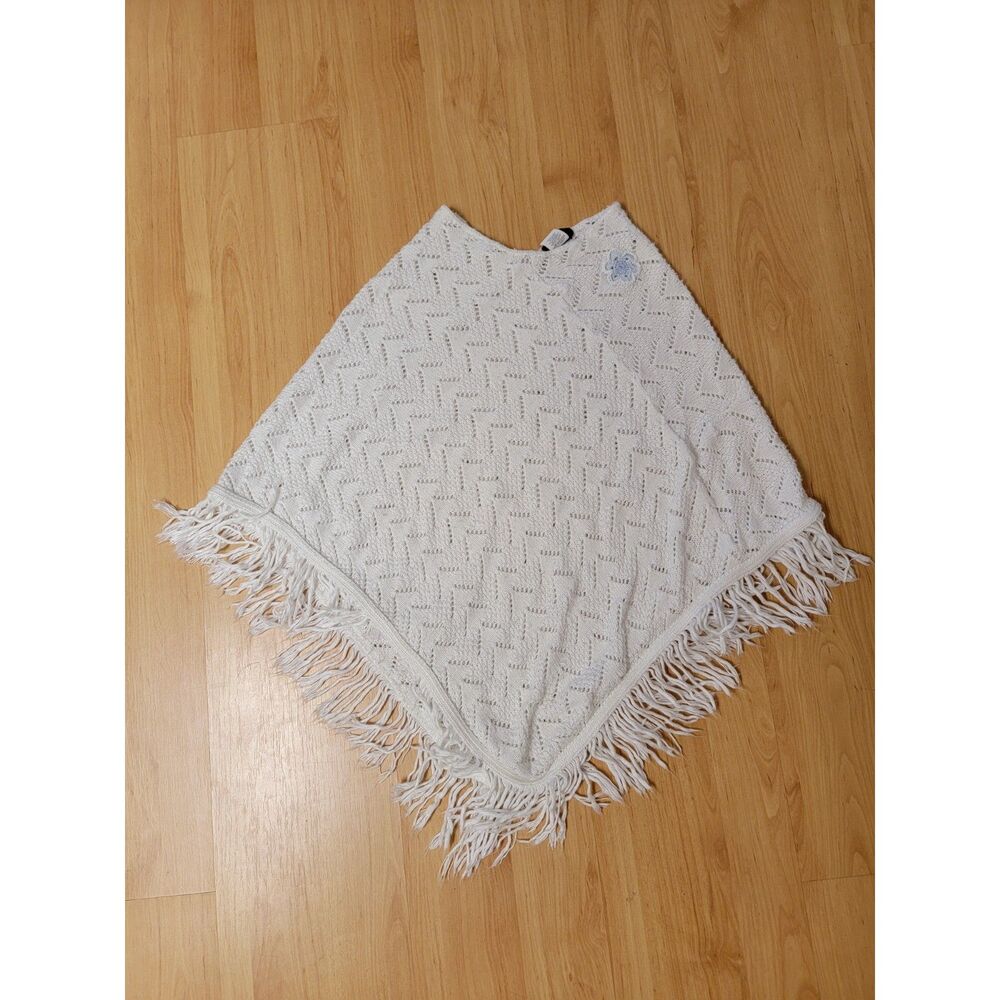 Coolwear USA Crochet Knit Fringe Poncho White Girls Large Extra Large L/XL 12-16